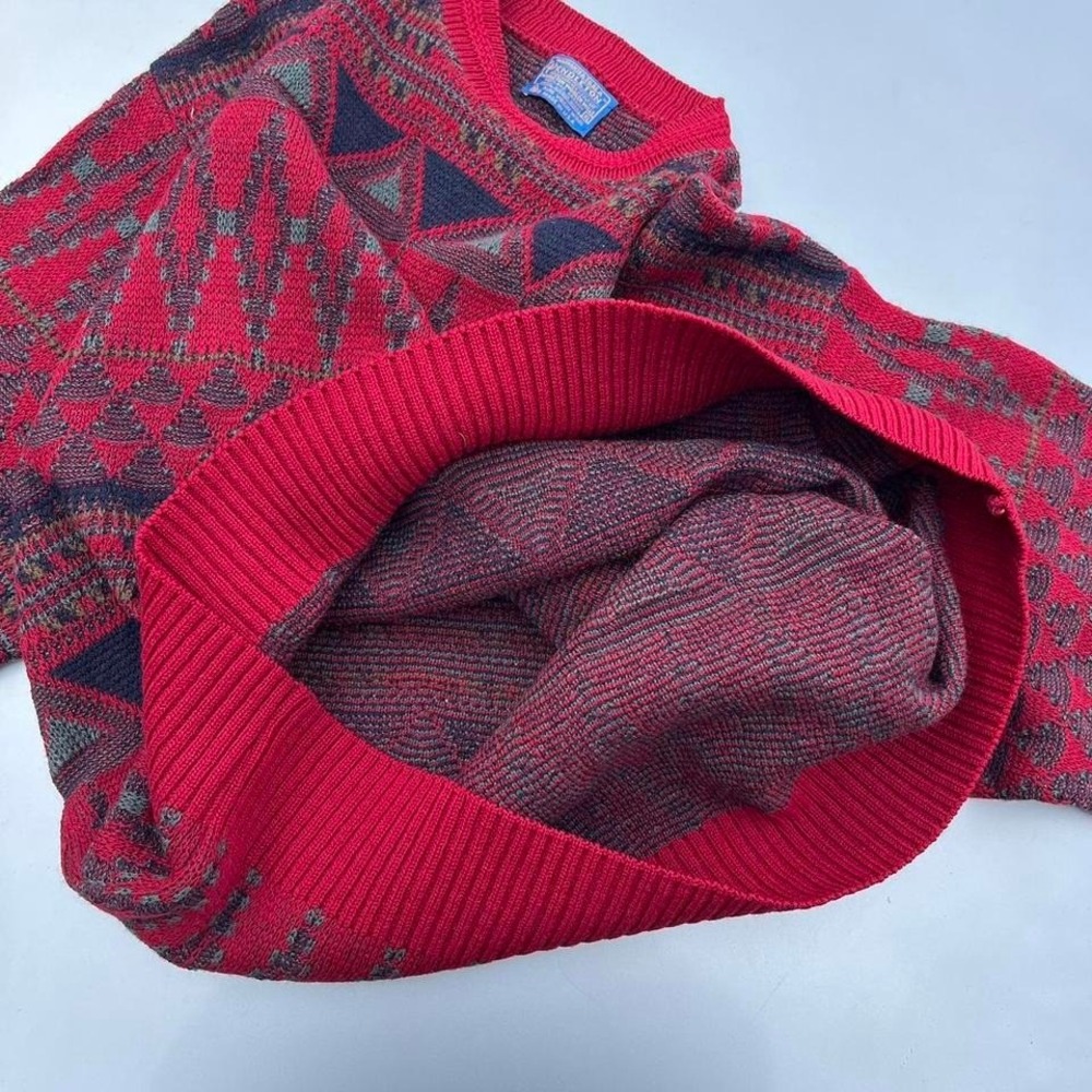 Vintage Pendleton Red Patterned Wool Sweater - image 3